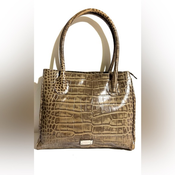Ripani Elegant Crocodile-Embossed leather brown tan Handbag - Picture 1 of 8